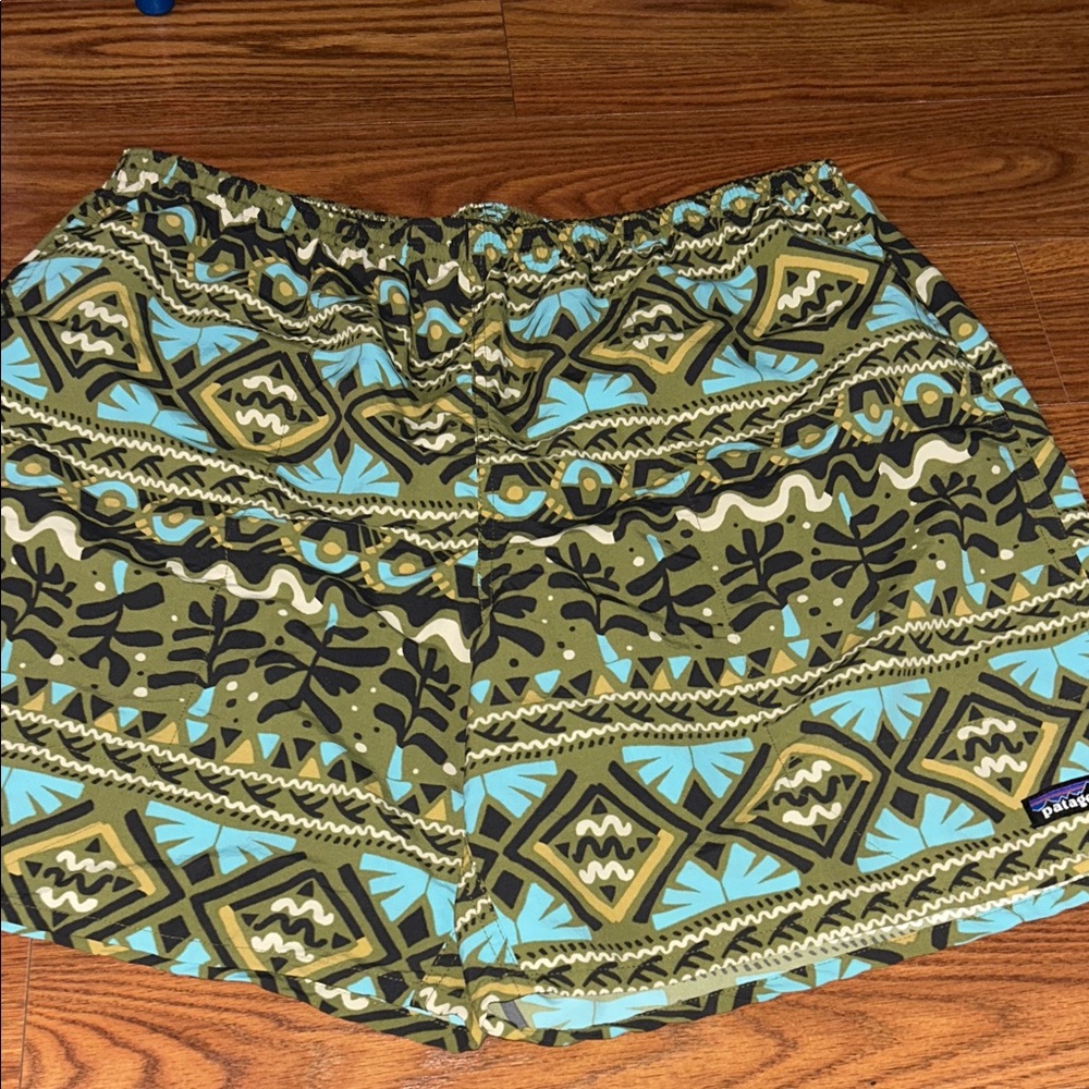 Patagonia Baggies Long 7” Swim Trunks‎ Men Med Green Mangrove Tiki Lined Shorts